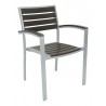 Aluminum Arm Chair W/ Groove Cut Out - Silver Gray Faux Teak
