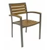 Aluminum Arm Chair W/ Groove Cut Out - Taupe Faux Teak - Aluminum Arm Chair W/ Groove Cut Out - Taupe Faux Teak