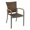 Aluminum Arm Chair W/ Real Teak Arms - AL-5605 - Brown - Aluminum Arm Chair W/ Real Teak Arms - AL-5605 - Brown