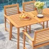 Vifah Waimea Honey 4-Piece Slatted Eucalyptus Wood Patio Dining Set with Bench and Cushion, Top Closeup View - Vifah Waimea Honey 4-Piece Slatted Eucalyptus Wood Patio Dining Set with Bench and Cushion, Top Closeup View