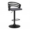 Armen Living Adele Adjustable Height Swivel Grey Faux Leather and Black Wood Bar Stool With Black Base Front