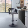 Armen Living Adele Adjustable Height Swivel Grey Faux Leather and Black Wood Bar Stool With Black Base