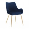 Armen Living Avery Blue Fabric Dining Room Chair with Gold Legs- Front