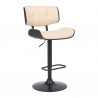 Brooklyn Adjustable Swivel Cream Faux Leather and Black Wood Bar Stool with Black Base 001