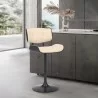 Brooklyn Adjustable Swivel Cream Faux Leather and Black Wood Bar Stool with Black Base - Brooklyn Adjustable Swivel Cream Faux Leather and Black Wood Bar Stool with Black Base