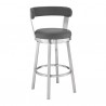 Bryant Counter Height Swivel Bar Stool in Brushed Stainless Steel Finish and Gray Faux Leather