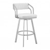 Capri Swivel White Faux Leather and Silver Metal Bar Stool 001