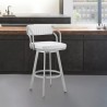 Capri Swivel White Faux Leather and Silver Metal Bar Stool