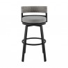 Armen Living Encinitas Outdoor Patio Counter or Bar Height Bar Stool in Aluminum with Wicker and Grey Cushions - Front View