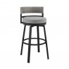 Armen Living Encinitas Outdoor Patio Counter or Bar Height Bar Stool in Aluminum with Wicker and Grey Cushions - Front Angle View