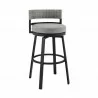 Armen Living Encinitas Outdoor Patio Counter or Bar Height Bar Stool in Aluminum with Wicker and Grey Cushions - Front Angle View - Armen Living Encinitas Outdoor Patio Counter or Bar Height Bar Stool in Aluminum with Wicker and Grey Cushions - Front Angle View