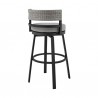 Armen Living Encinitas Outdoor Patio Counter or Bar Height Bar Stool in Aluminum with Wicker and Grey Cushions - Back Angle View