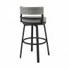 Armen Living Encinitas Outdoor Patio Counter or Bar Height Bar Stool in Aluminum with Wicker and Grey Cushions - Back Angle View - Armen Living Encinitas Outdoor Patio Counter or Bar Height Bar Stool in Aluminum with Wicker and Grey Cushions - Back Angle View