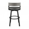 Armen Living Encinitas Outdoor Patio Counter or Bar Height Bar Stool in Aluminum with Wicker and Grey Cushions - Back View
