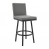Armen Living Gem Swivel Modern Black Metal and Gray Faux Leather Bar and Counter Stool Side