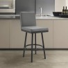 Armen Living Gem Swivel Modern Black Metal and Gray Faux Leather Bar and Counter Stool
