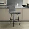 Armen Living Gem Swivel Modern Black Metal and Gray Faux Leather Bar and Counter Stool - Armen Living Gem Swivel Modern Black Metal and Gray Faux Leather Bar and Counter Stool