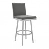 Armen Living Gem Swivel Modern Metal and Gray Faux Leather Bar and Counter Stool Side