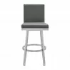 Armen Living Gem Swivel Modern Metal and Gray Faux Leather Bar and Counter Stool Front - Armen Living Gem Swivel Modern Metal and Gray Faux Leather Bar and Counter Stool Front