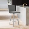 Armen Living Gem Swivel Modern Metal and Gray Faux Leather Bar and Counter Stool