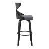Armen Living Gayle Swivel Cross Back Grey Faux Leather and Black Wood Bar Stool Side