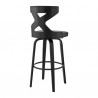 Armen Living Gayle Swivel Cross Back Grey Faux Leather and Black Wood Bar Stool Side Angle