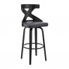 Armen Living Gayle Swivel Cross Back Grey Faux Leather and Black Wood Bar Stool Front Angle