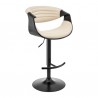 Armen Living Gionni Adjustable Swivel Cream Faux Leather and Black Wood Bar Stool with Black Base Front