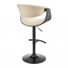 Armen Living Gionni Adjustable Swivel Cream Faux Leather and Black Wood Bar Stool with Black Base  Back