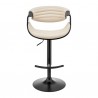 Armen Living Gionni Adjustable Swivel Cream Faux Leather and Black Wood Bar Stool with Black Base Front