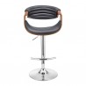 Armen Living Gionni Adjustable Swivel Gray Faux Leather and Walnut Wood Bar Stool with Chrome Base Front