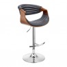 Armen Living Gionni Adjustable Swivel Gray Faux Leather and Walnut Wood Bar Stool with Chrome Base Side