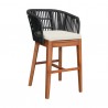 Armen Living Garnet Outdoor Patio Bar Stool in Natural Acacia Wood and Black Rope- Side Angle