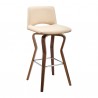 Armen Living Gerty Swivel Cream Faux Leather and Walnut Wood Bar Stool Front Angle