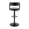 Armen Living Itzan Adjustable Swivel Grey Faux Leather and Black Wood Bar Stool with Black Base Back