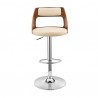 Armen Living Itzan Adjustable Swivel Cream Faux Leather and Walnut Wood Bar Stool with Chrome Base Front