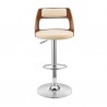 Armen Living Itzan Adjustable Swivel Cream Faux Leather and Walnut Wood Bar Stool with Chrome Base Front