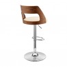 Armen Living Itzan Adjustable Swivel Cream Faux Leather and Walnut Wood Bar Stool with Chrome Base Back