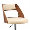 Armen Living Itzan Adjustable Swivel Cream Faux Leather and Walnut Wood Bar Stool with Chrome Base Half Front