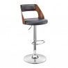 Armen Living Itzan Adjustable Swivel Gray Faux Leather and Walnut Wood Bar Stool with Chrome Base