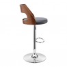 Armen Living Itzan Adjustable Swivel Gray Faux Leather and Walnut Wood Bar Stool with Chrome Base Side