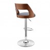Armen Living Itzan Adjustable Swivel Gray Faux Leather and Walnut Wood Bar Stool with Chrome Base Side