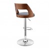 Armen Living Itzan Adjustable Swivel Gray Faux Leather and Walnut Wood Bar Stool with Chrome Base Side