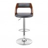 Armen Living Itzan Adjustable Swivel Gray Faux Leather and Walnut Wood Bar Stool with Chrome Base Front