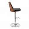 Armen Living Jacob Adjustable Swivel Black Faux Leather and Walnut Wood Bar Stool with Chrome Base Side