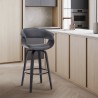 Armen Living Julyssa Swivel Grey Faux Leather and Black Wood Bar Stool