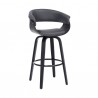 Armen Living Julyssa Swivel Grey Faux Leather and Black Wood Bar Stool Side