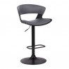 Armen Living Karine Adjustable Swivel Grey Faux Leather and Black Wood Bar Stool with Black Base Front Angle