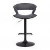 Armen Living Karine Adjustable Swivel Grey Faux Leather and Black Wood Bar Stool with Black Base Front