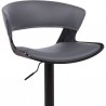 Armen Living Karine Adjustable Swivel Grey Faux Leather and Black Wood Bar Stool with Black Base Half Front